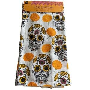 Day of the Dead Sugar Skulls & marigolds Set of 2 kitchen Towels 16" x 26" NEW